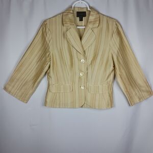 Louben II Yellow & Tan Striped Silk Blazer.